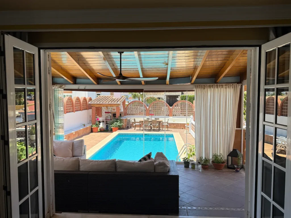 View over pool from living room